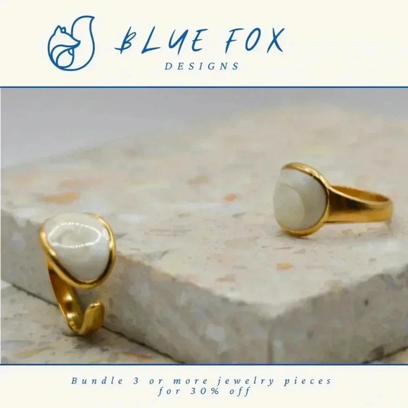 *NEW* 18K Gold Plated Adjustable Stainless  Steel Ring w/ Pearl Luminescence - Picture 1 of 6